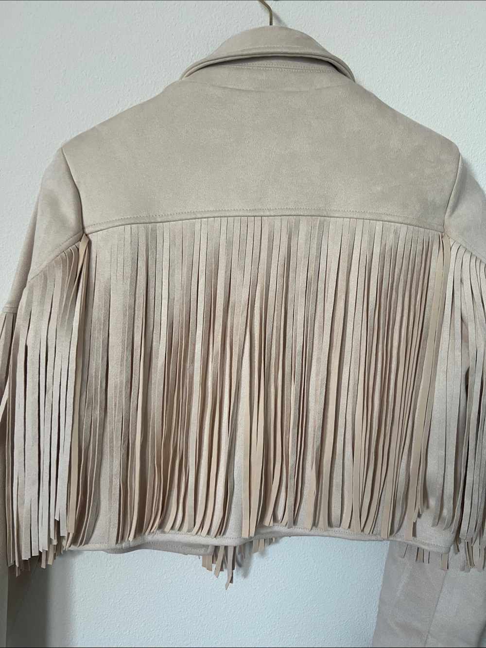 INDUSTRY Beige Fringe Faux Suede Cropped Jacket - Picture 11 of 11